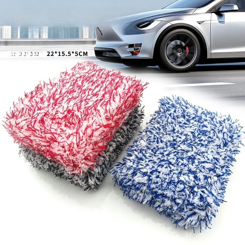 Water-absorbing Long-pile Car Wash Sponge Block Microfiber Towel Coral Fleece Auto Wiping Foam Scratch-proof Vehicle Cleansing