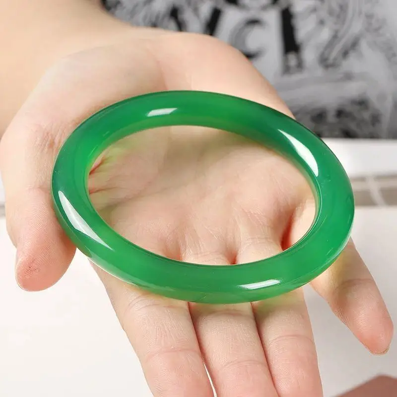 Translucent Spinach Chalcedony Bracelet Green Agate Jade 10mm Wide Round Bangle