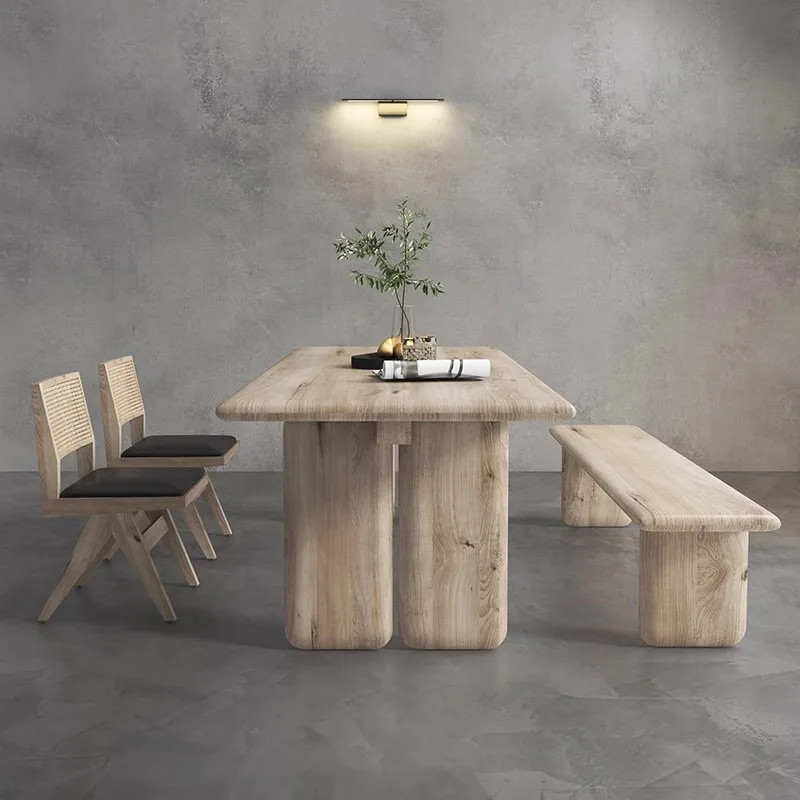 Nordic solid wood dining table, wabi style modern simple log home dining table desk, rectangular desk workbench