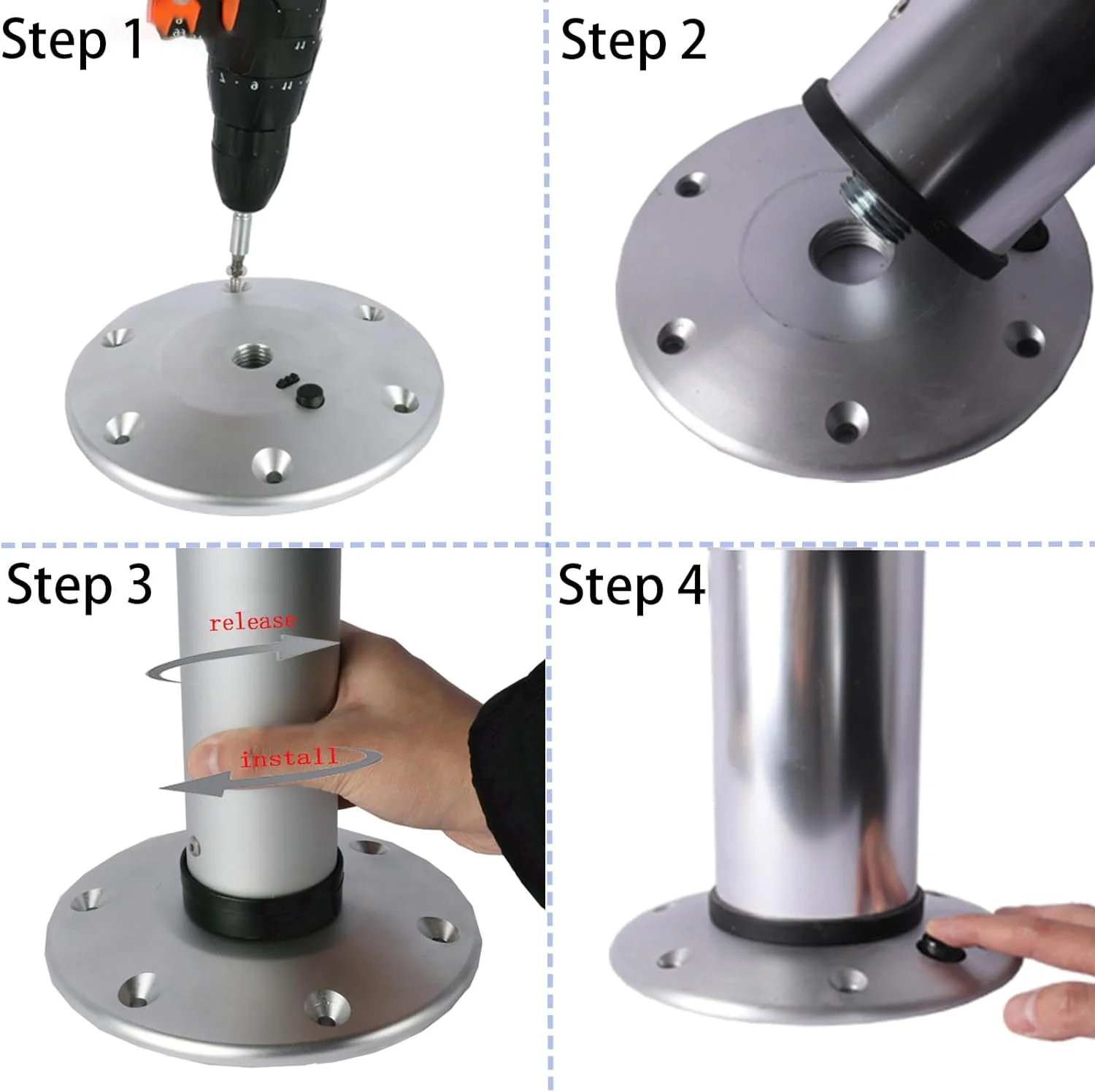 HWHongRV 3-Level Adjustable Aluminum Alloy RV Boat Table Pedestal Detachable Interior Telescoping Mount Frame with Stand Base