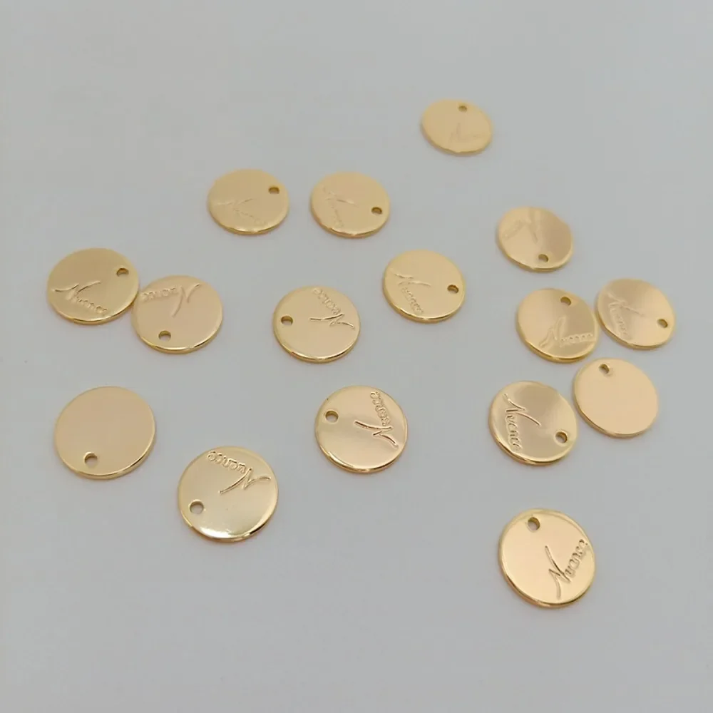 

14k Gold-plated Copper Gold English Letter Round Retention Accessory Handcrafted Edge Hole Single-hole Earrings Pendant Material