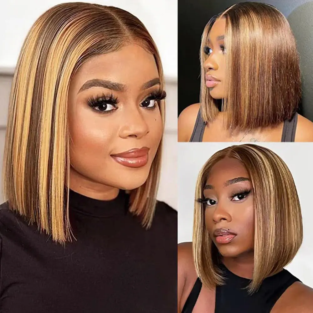 

Оптовая продажа, необработанный поставщик, индийские бразильские волосы Remy Virgin, необработанные человеческие волосы P4/27, прямой парик Боб с Т-образной частью