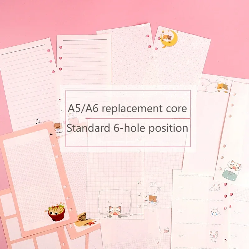 80 Sheets A5/A6 Paper Refill 6 Holes Diary Paper Cartoon Notebook for Core Cute Inner-page Notebook Replacement A5 Paper Refill