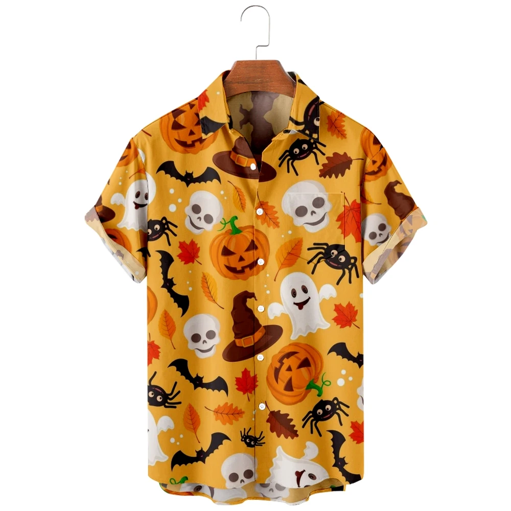 

2022 new men's casual breathable short sleeve top fashion Lapel men's shirt Hawaii with beach halloween magic hat