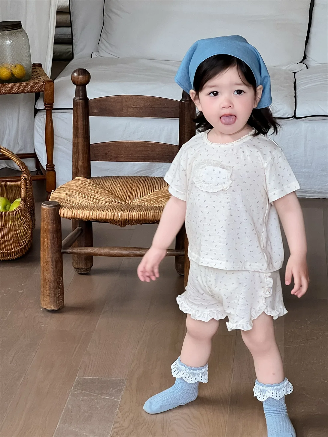 2025 Summer New Baby Girl Short Sleeve Clothes Set Girls Cute Floral T Shirts + Lace Shorts 2pcs Suit Infant Thin Cotton Outfits