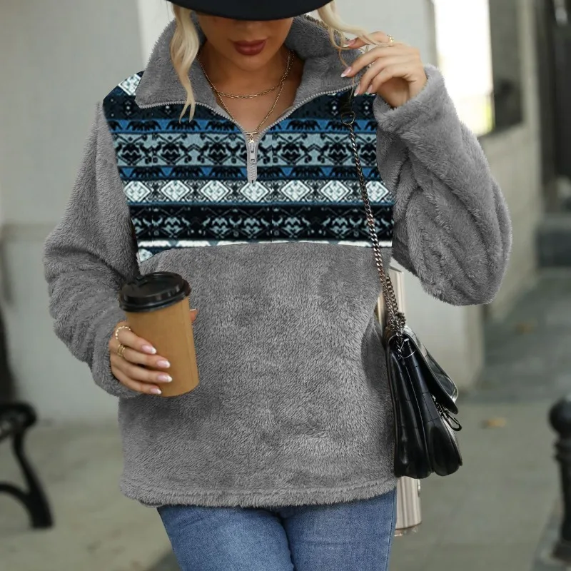 Women's Autumn and Winter Long sleeved Round Neck Pullover Print Fashion Casual  Versatile Comfortable and Elegant Commuter Tops