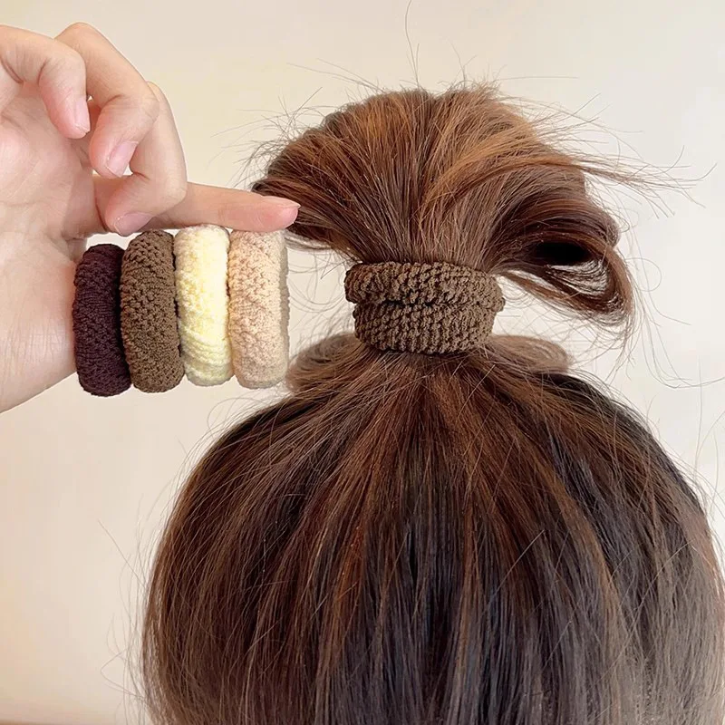 

5Pcs Mixed Color Thick Hair Ties Soft Seamless Towel Scrunchies Women Girls Elastic No Damage Ponytail Holders Rubber Band