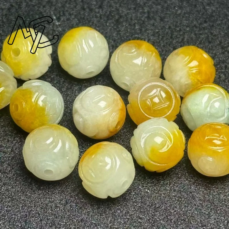 5pcs Natural Yellow Emerald Jade Circular Bead DIY Bracelet Bangle Charm Jadeite Jewellery Fashion Accessories Amulet Gifts view 4
