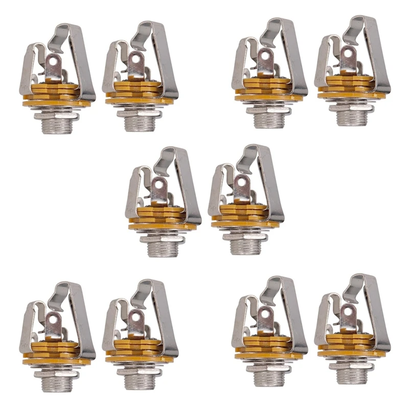 10Pcs 1/4 Inch 6.35Mm Stereo Input Jack Plug Socket For Electric Guitar Bass, Guitar Pickup Output Jack, Guitar Parts