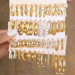 24 Pairs Set Of Delicate Hoop Earrings Zinc Alloy Jewelry With Imitation Pearl Design Elegant Vintage Style Big Set Gift