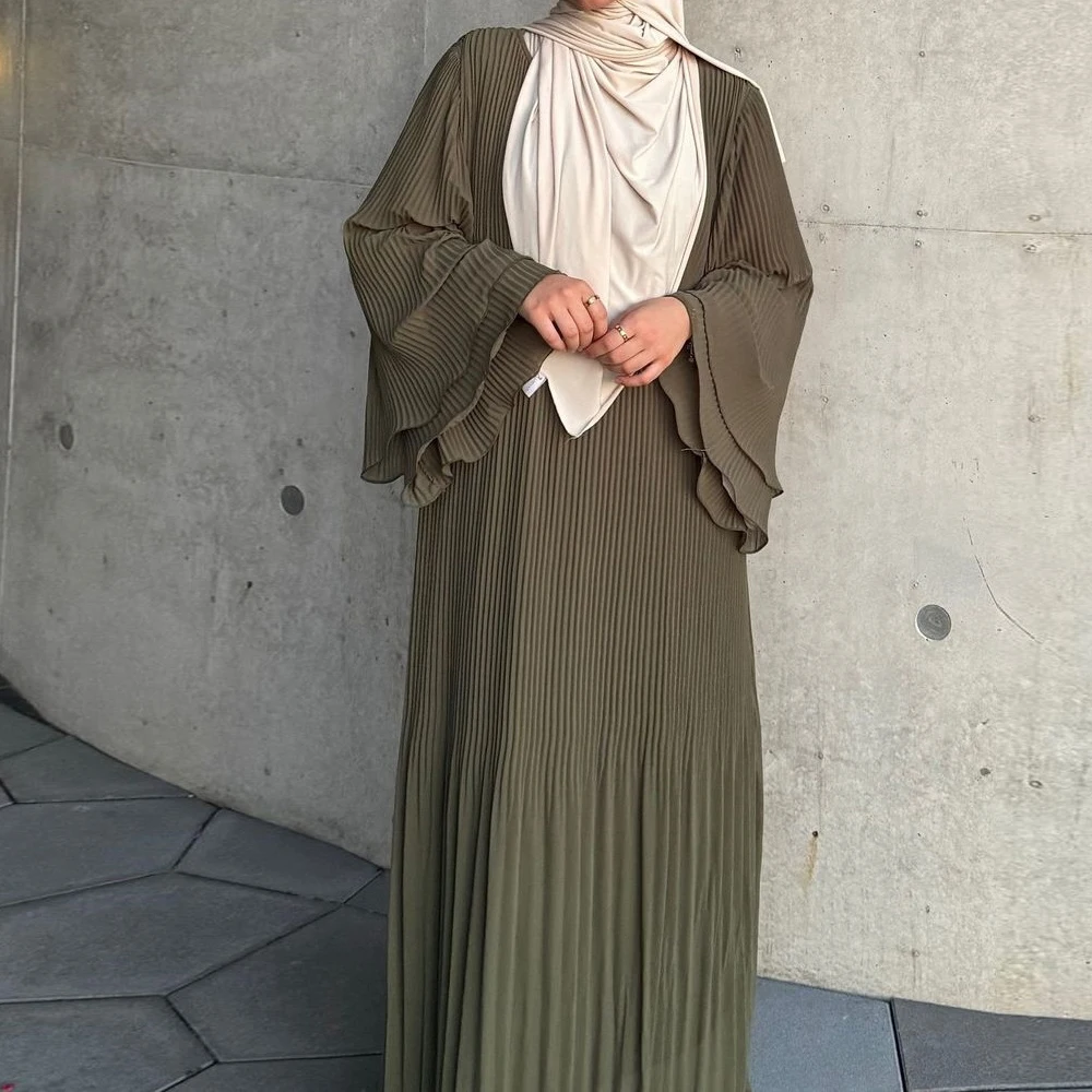 

Модное женское мусульманское макси-платье: плиссированная абайя, дубайский кафтан, исламская джалабия, джеллаба для Рамадана и Ид, марокканский кафтан, арабская роба для женщин