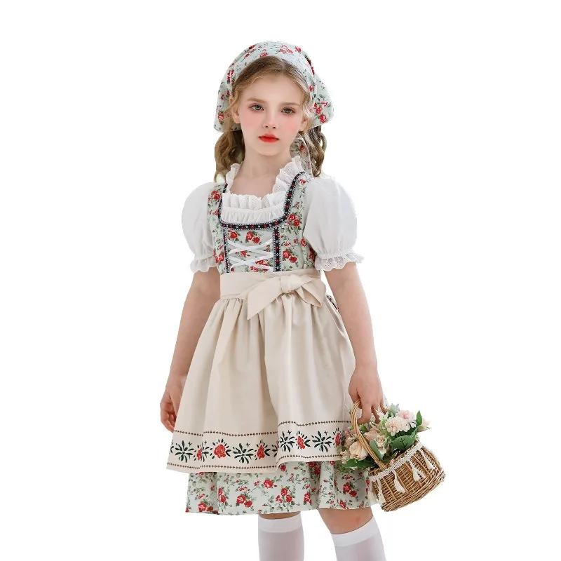 

Girls Dress 3 Piece Set Classic Alps Dirndl Gown Cosplay Fancy Party Dress Blouse Apron Flower Girls Rural Dress for Wedding