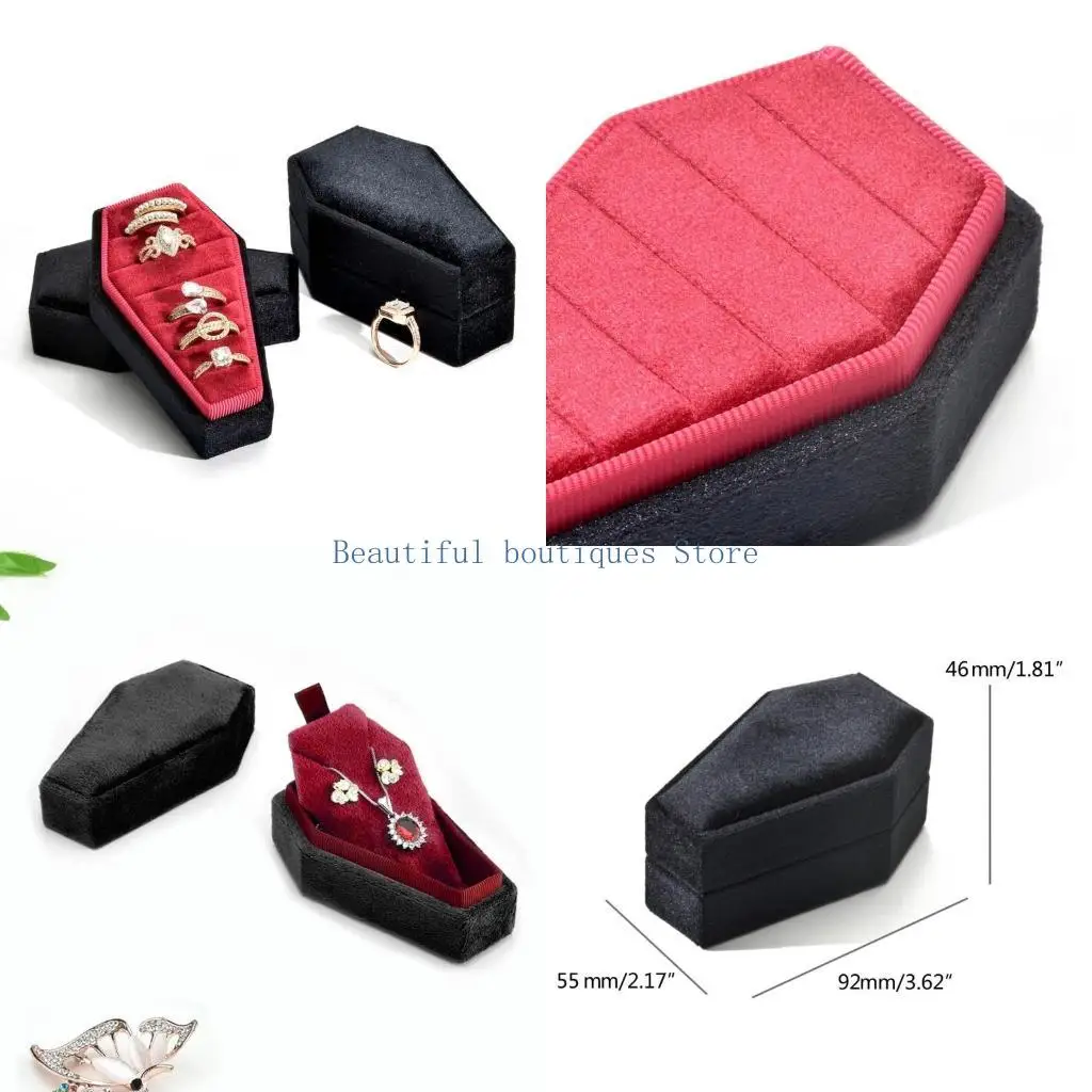

U4LF Gothic Coffin Jewelry Box Earrings Rings Necklace Display Storage Cases Portable Rings Holder Jewelry