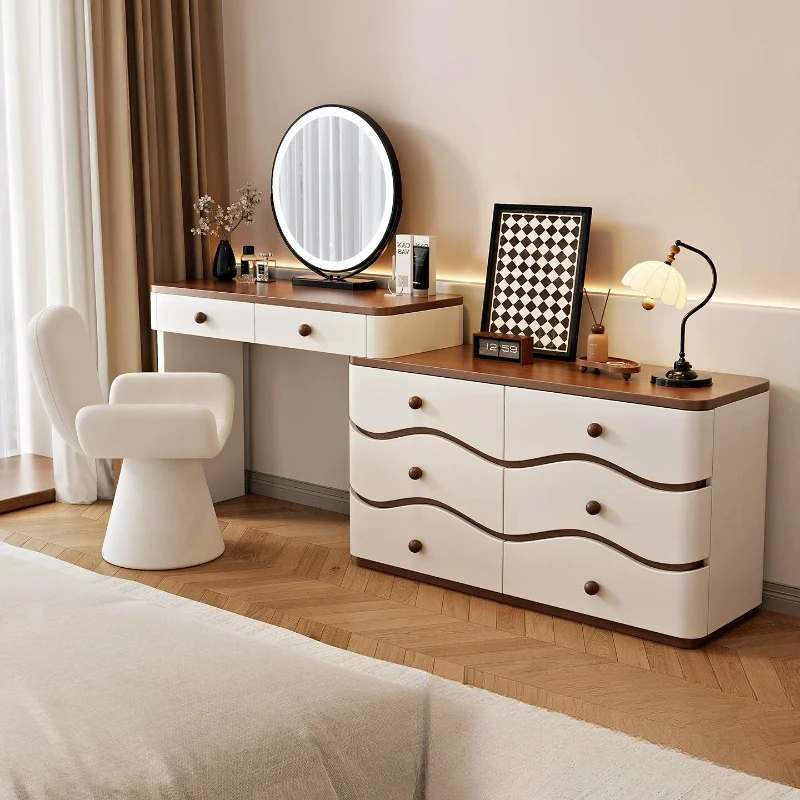 Tocador de maquillaje con cajonera, cómoda mesa de tocador, espejo y taburete para dormitorio, muebles de hotel