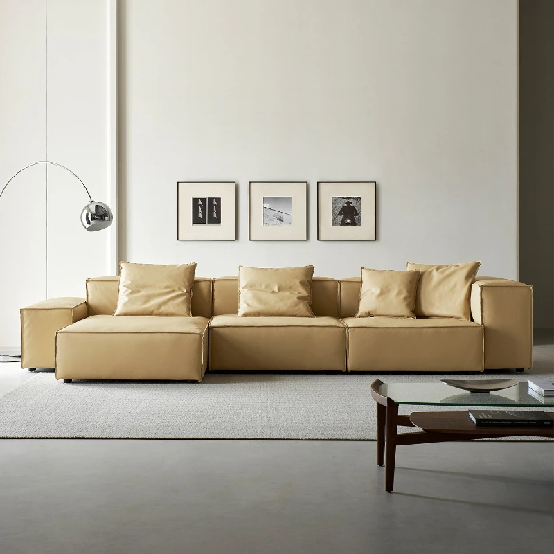 

Sofa modern full leather sofa living room tofu block horizontal hall combination Italian minimalist