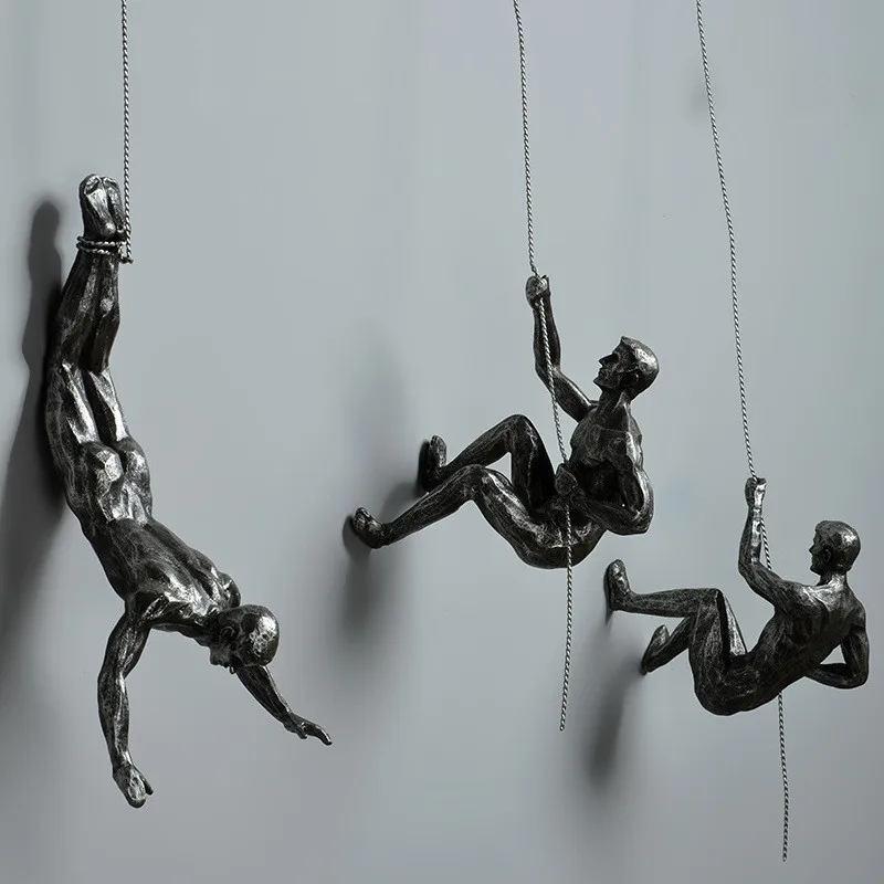 Colgante de pared de alambre de hierro para hombre, estatua creativa abstracta de resina, escalada en roca, estatua de decoración, personas