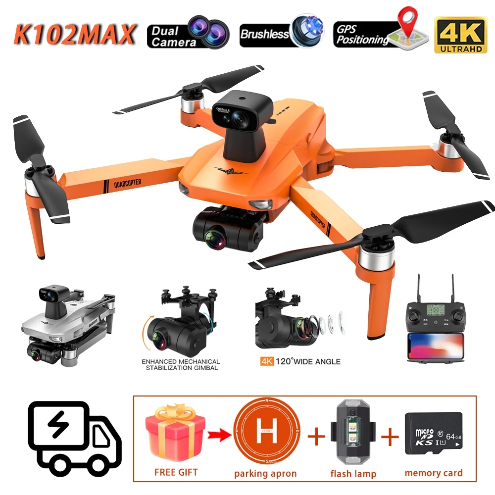 KF102 GPS Drone 4k Profesional 2-Axis Gimbal FPV Dones With Brushless Foldable Quadcopter 360° Obstacle Avoidance Helicopter Toy