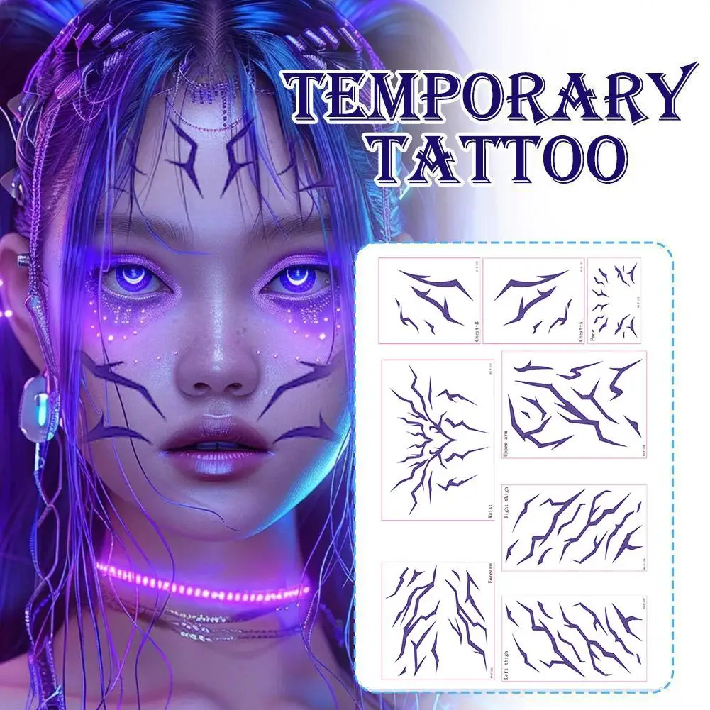 

8 pcs purple lightning-glowing color printed tattoo stickers of the K-pop girl group Waterproof Face Body Art Cosplay Props for