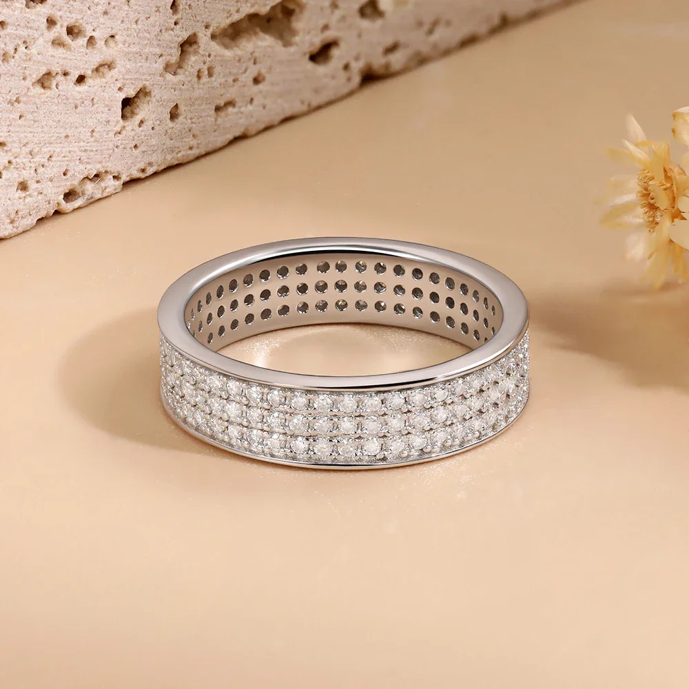 

LinkerLove Eternity Moissanite Ring for Women 3 Rows Diamond Wedding Bands S925 Sterling Silver Promise Ring Fine Jewelry Gifts