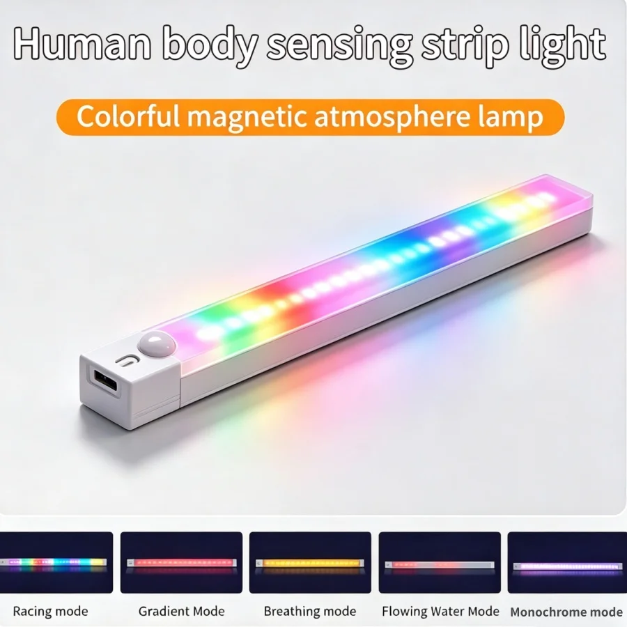 Rechargeable RGB LED Desk Light Motion Sensor Magnetic Light Bar 5Modes Night Lamp For Bedroom Living Room Cabinet Gaming Decor