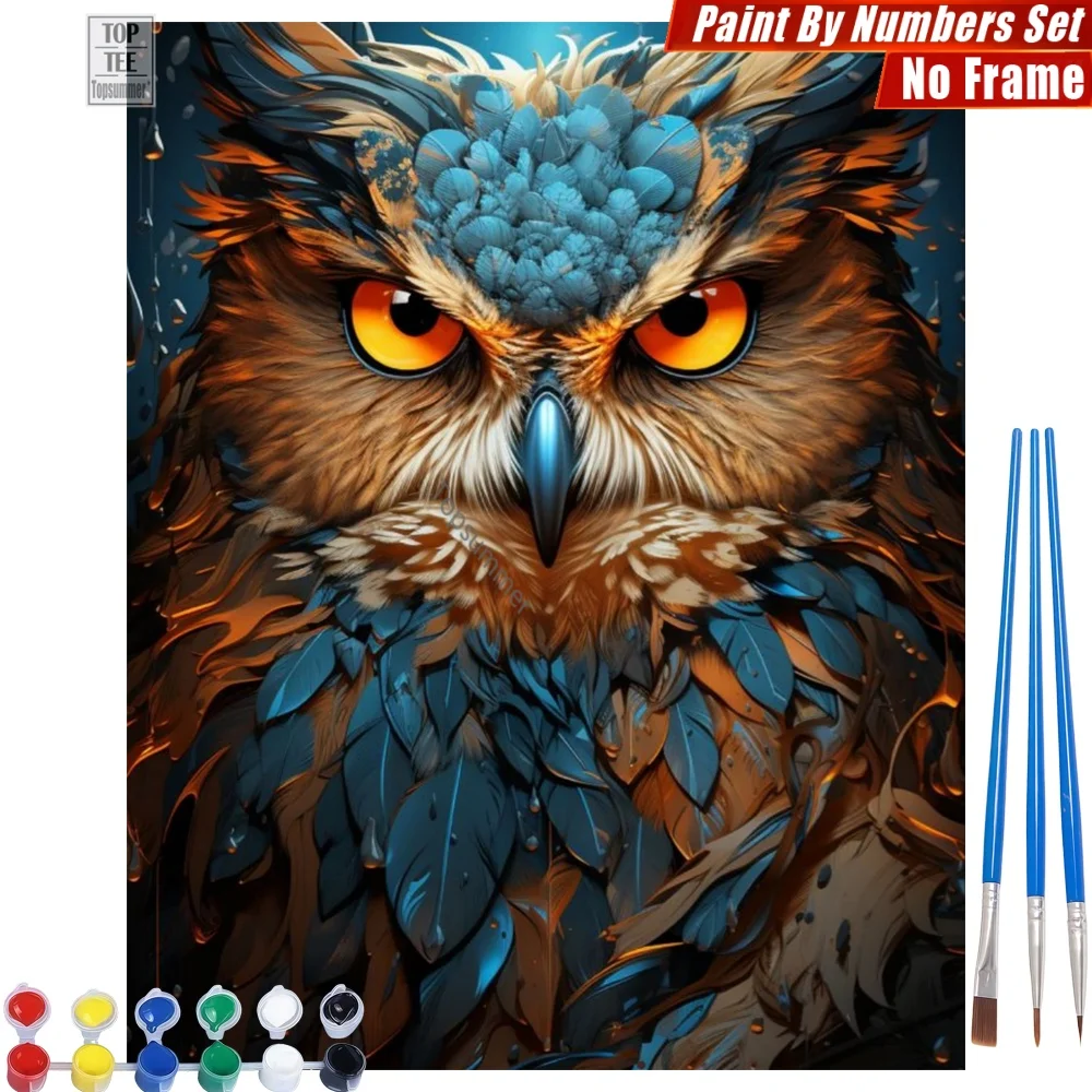 

Sharp Deterrent Owl Digital Oil Paints Kit - Blue Layered Feathers Artistic Activities Thanksgiving Gift For Bird Lover