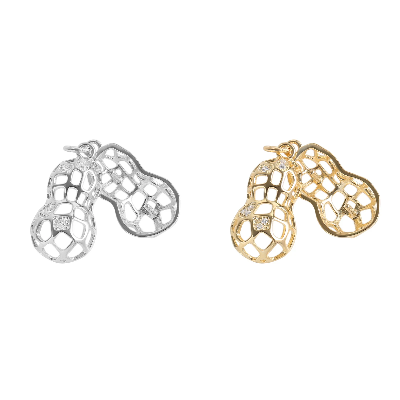 925 Sterling Silver Peanut Shaped Pearl Cage Pendant Blank Fit Settings Round Bead DIY Women's Necklace Jewelry Making