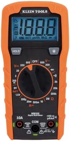 

Klein Tools MM325 Digital Multimeter – Manual Ranging 600V AC/DC Voltage Tester for Batteries, Current, Resistance