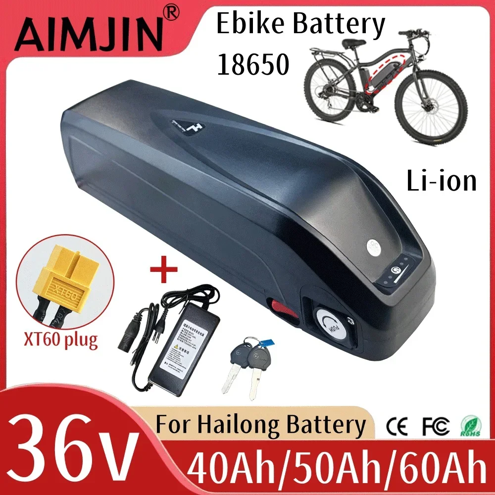 

For Hailong 36V 40/50/60Ah Battery for 250W~1500W Motorcycle/bicycle Waterproof LithiumBattery + Charger