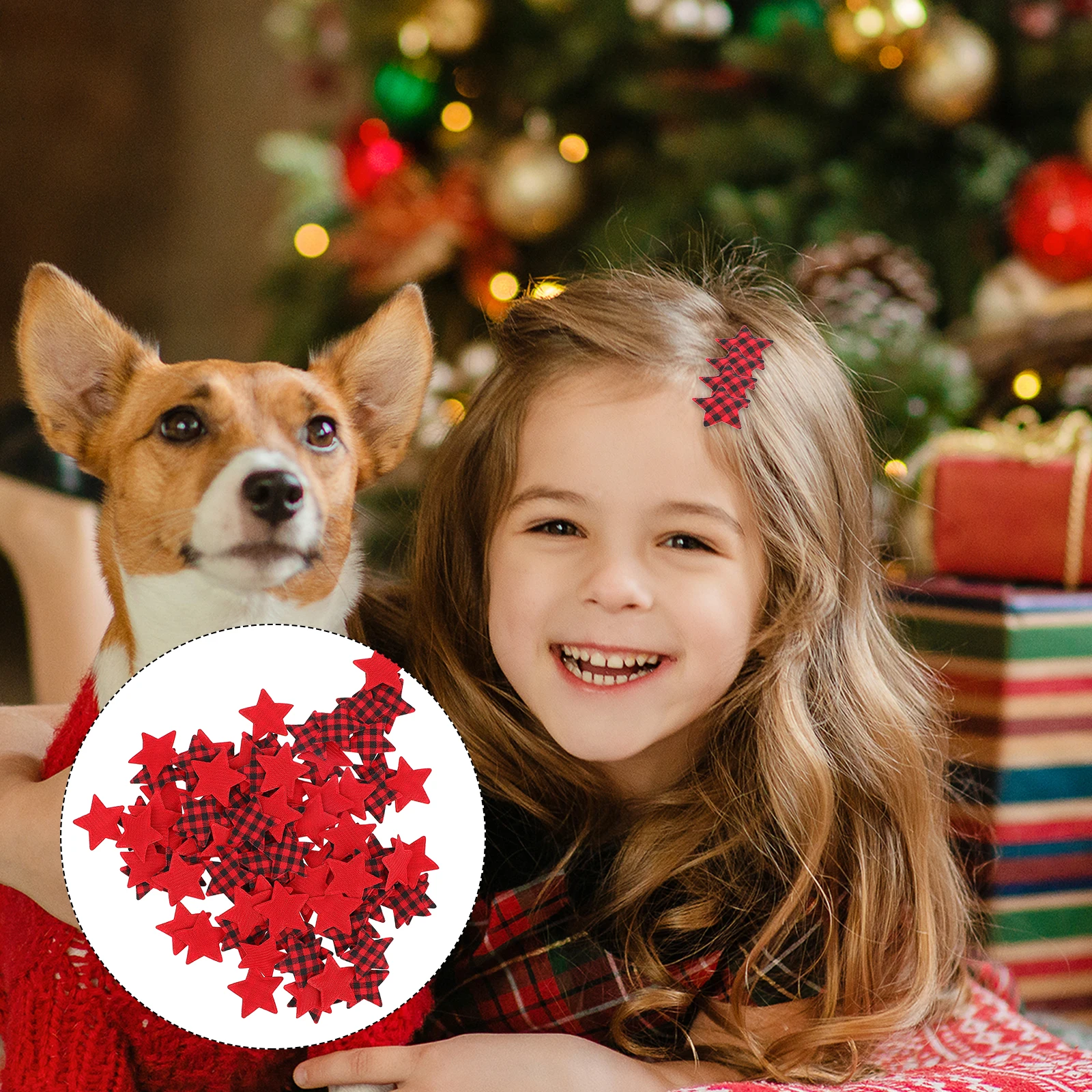 

100pcs Five Pointed Star Accessories Polyester Lattice Cloth naments Craft Materials for Christmas Party Decorations