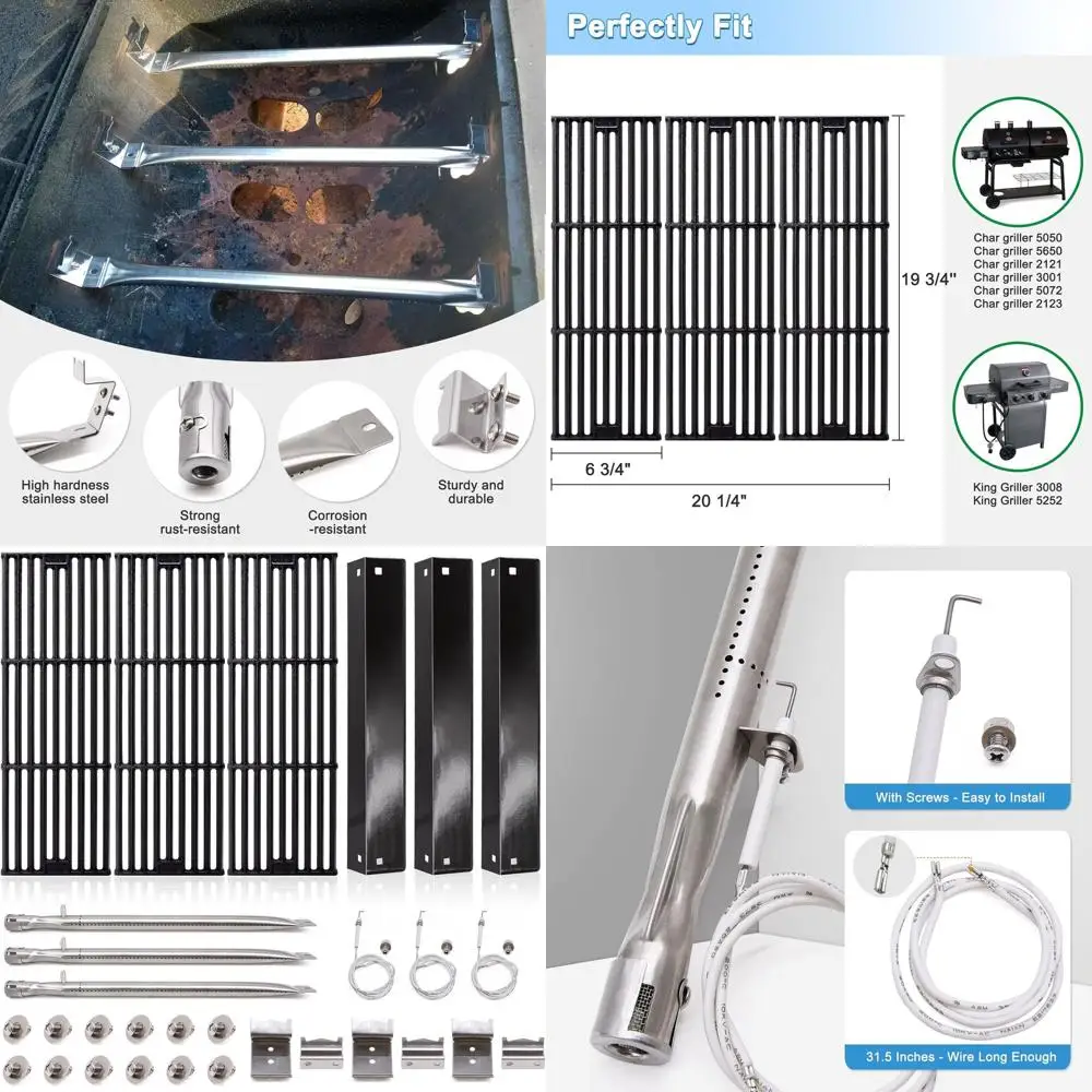 

Grill Parts for 5050, 5650, 2121, 3001, 5072, 2123, 2828, 3030 Models, Cast Iron Grates, Heat Plates, Burners, Ignitors