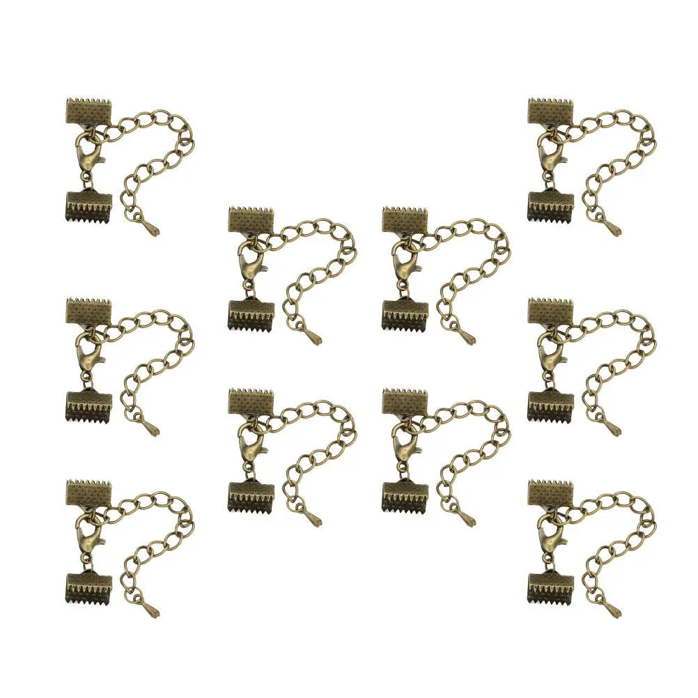 10Pcs 10Mm Plated Ribbon Ends Crimp Clasps with Internal Teeth for Ribbon Cord Lace Ends Jewelry Making Choker Necklace view 5