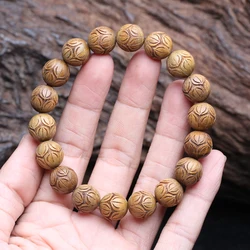 Natural sandalwood jewelry Sandalwood 12mm lotus beads carved bracelet high quality universal