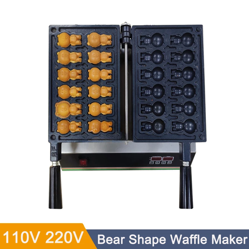 Popular Commercial Use 12 Pieces 3D Little Bear Shape Waffle Maker Cartoon Waffle Maker Bear Waflera Machine 2400W