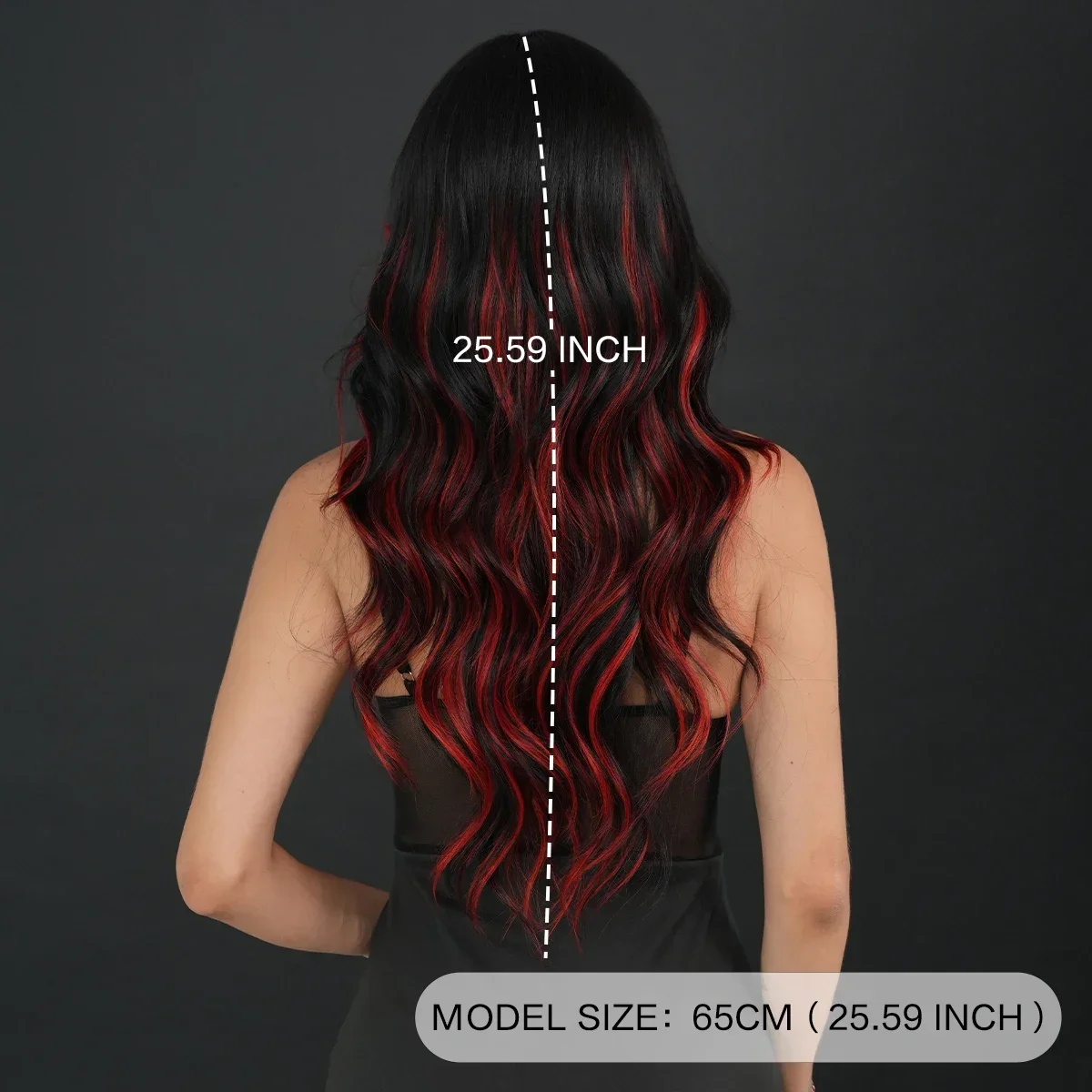 Loose Body Wave Black Highlight Red Wig for Women Daily Party High Density Synthetic Middle Part Hair Wig with Curtain Bangs