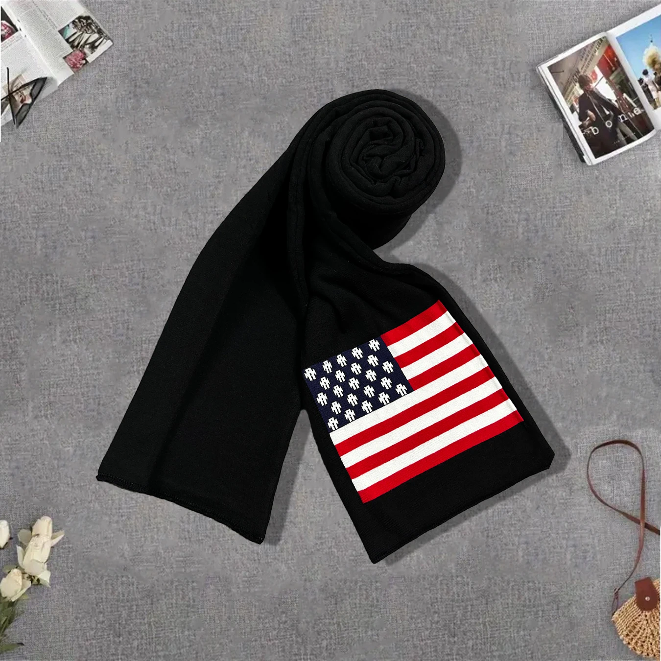 

New National Flag Winter Outdoor Warm Scarf y2k Retro Long Scarf Party Sports Patriotic National Flag Knitted Scarf Wholesale