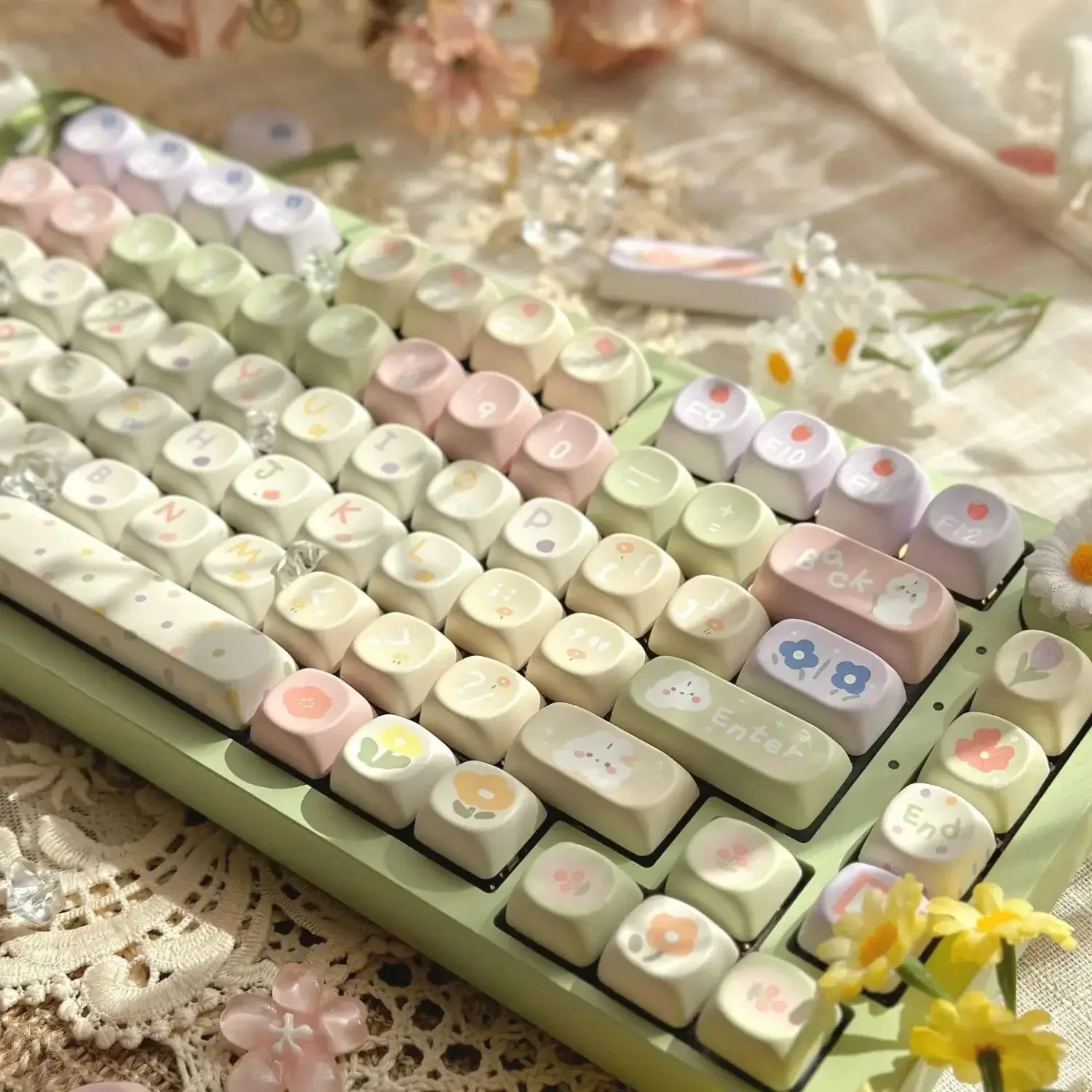 

Cute Keycap Cartoon Girl Flower Small Fresh Moa&Soa High PBT Material For 108/104/100/98/87/84 And Other Mechanical Keyboards