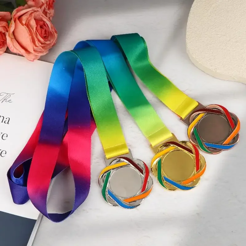 

Metal Award Medals With Neck Ribbon Gold Silver Bronze Style For Sports Academics Or Any Competition Diameter