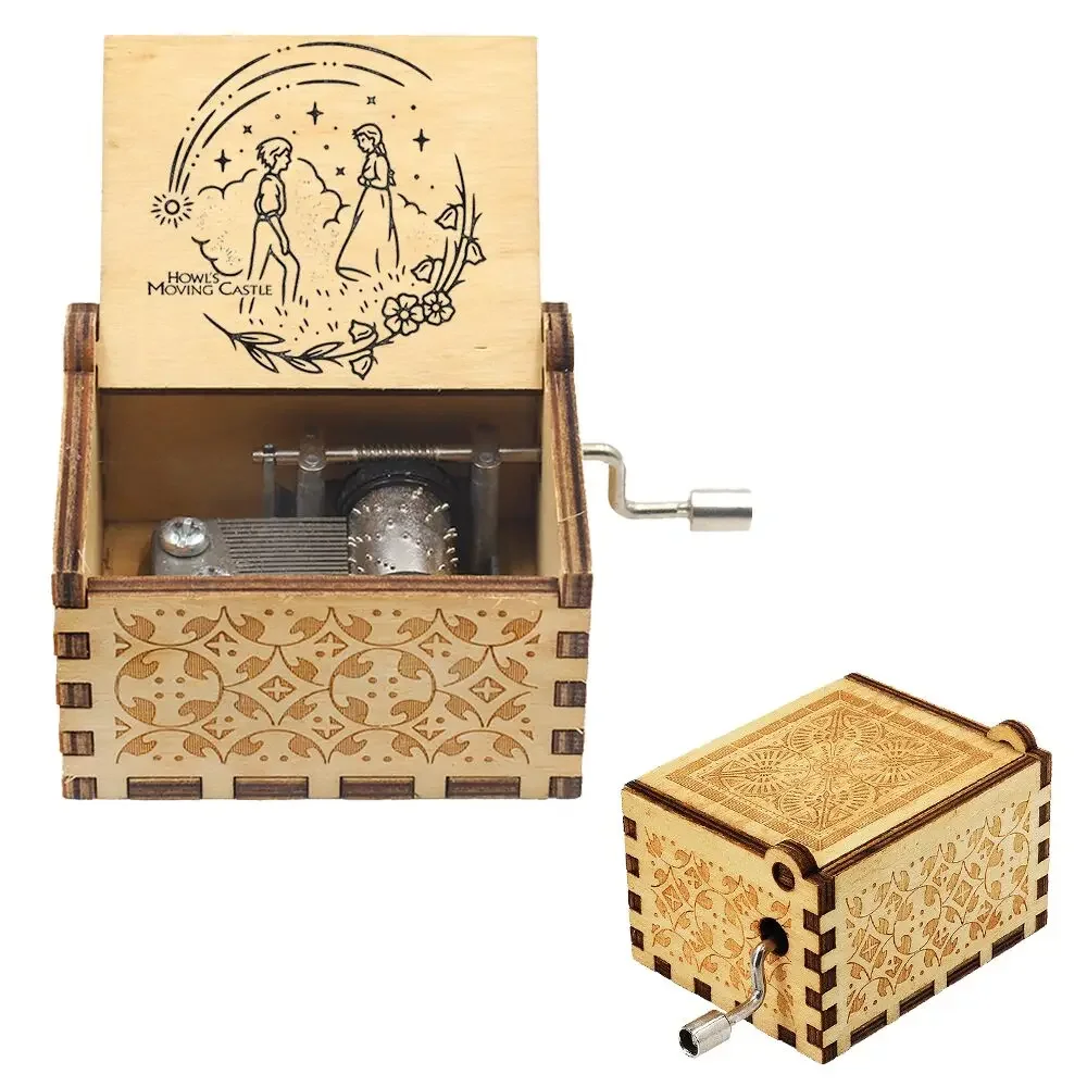 Mechanical Music Box Wooden Antique Carving Handmade Crank Classic Theme Music Birthday And Christmas Gifts Home Decoration