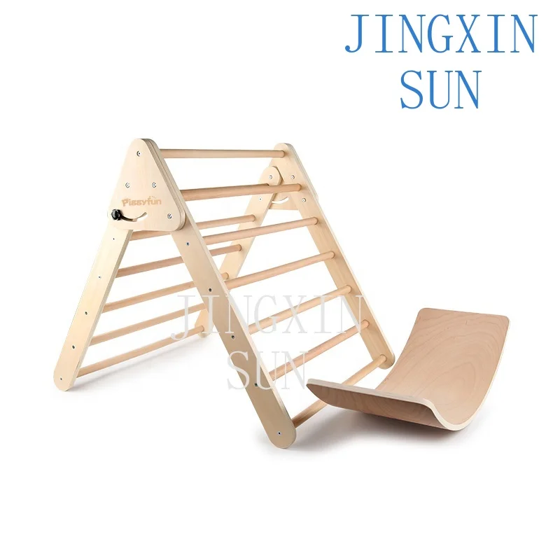Kids wobble balance board climbing equipment wooden foldable triangle arch climbing frame