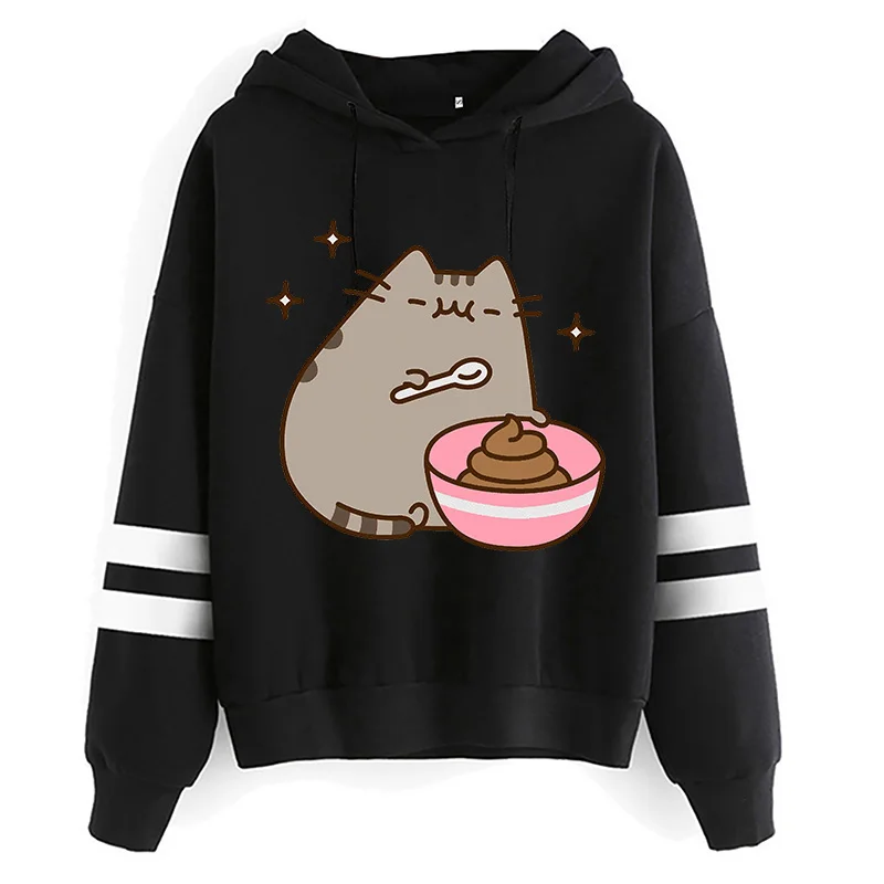 Women Ullzang Cute Cat Funny Cartoon Sweatshirt Pusheen Cat Kawaii Harajuku Korean Style Hoodies Graphic Fashion Hoody Female