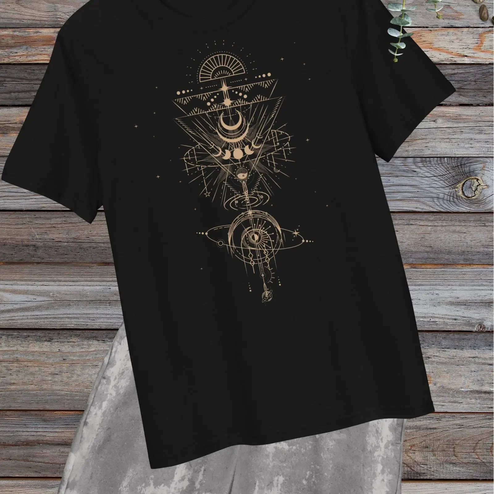 Cosmic Moon Phase Sacred Geometric T Shirt Organic Cotton Goa Psy Trance Hippie Tribal Alternative  vintage Washed Soft Casual