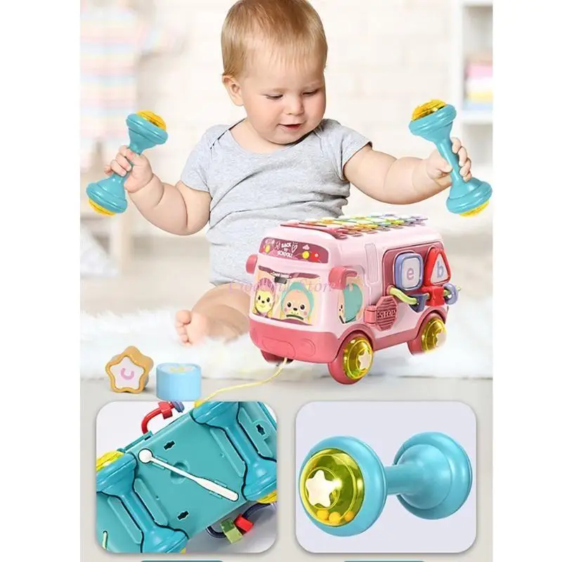 y1ub 지적 스쿨 버스 베이비 장난감 장난감 풀기 학습 교육 딸랑이 장난감