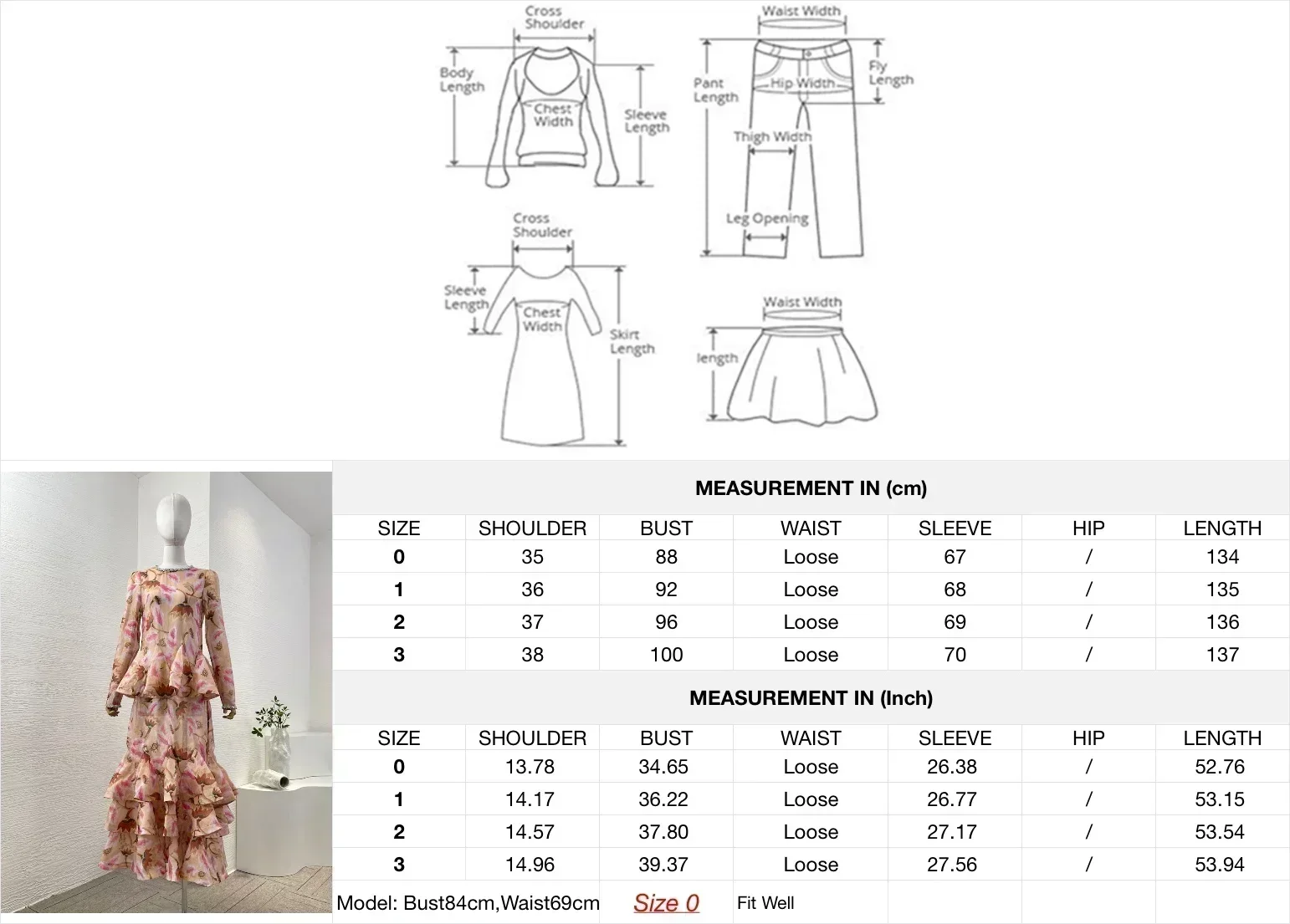 2024 lino seta autunno nuova collezione rosa stampa floreale manica lunga volant donna orlo a cascata diamanti abito longuette di alta qualità