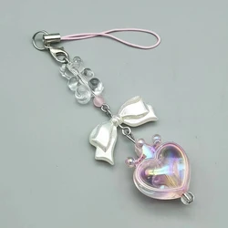 Original Y2K Phone Lanyard Charm Strap Clear Bear White Bowtie Colorful Crown Heart Bag Pendant Keychain Hanging Rope Keycord