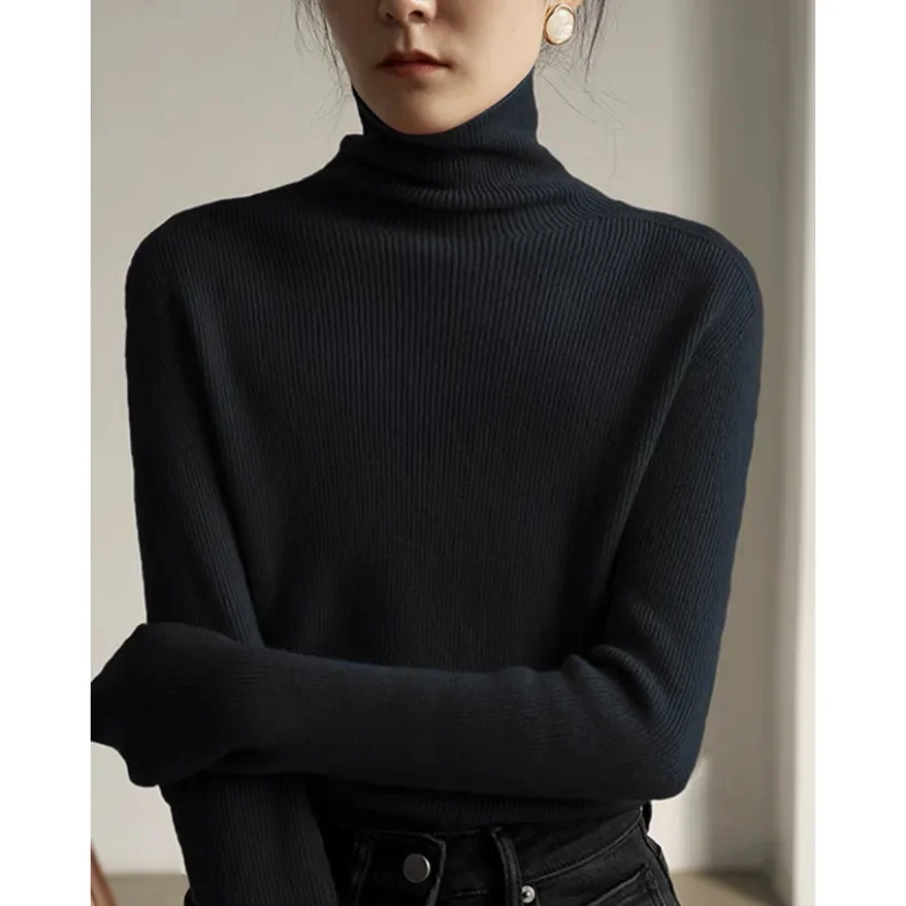 Autumn/Winter New Knitted Top Stylish Celine Blue Women's Polo/Turtle Neck Inner Sweater Thickened Pullover Top