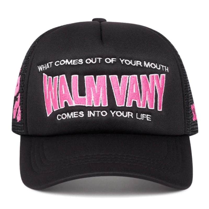 2026 New Hip Hop Hat WALM VANY Side Lipprint Embroidered Baseball Hat Daily Casual Decoration Hat Sunshade Hat Unisex Mesh Hat
