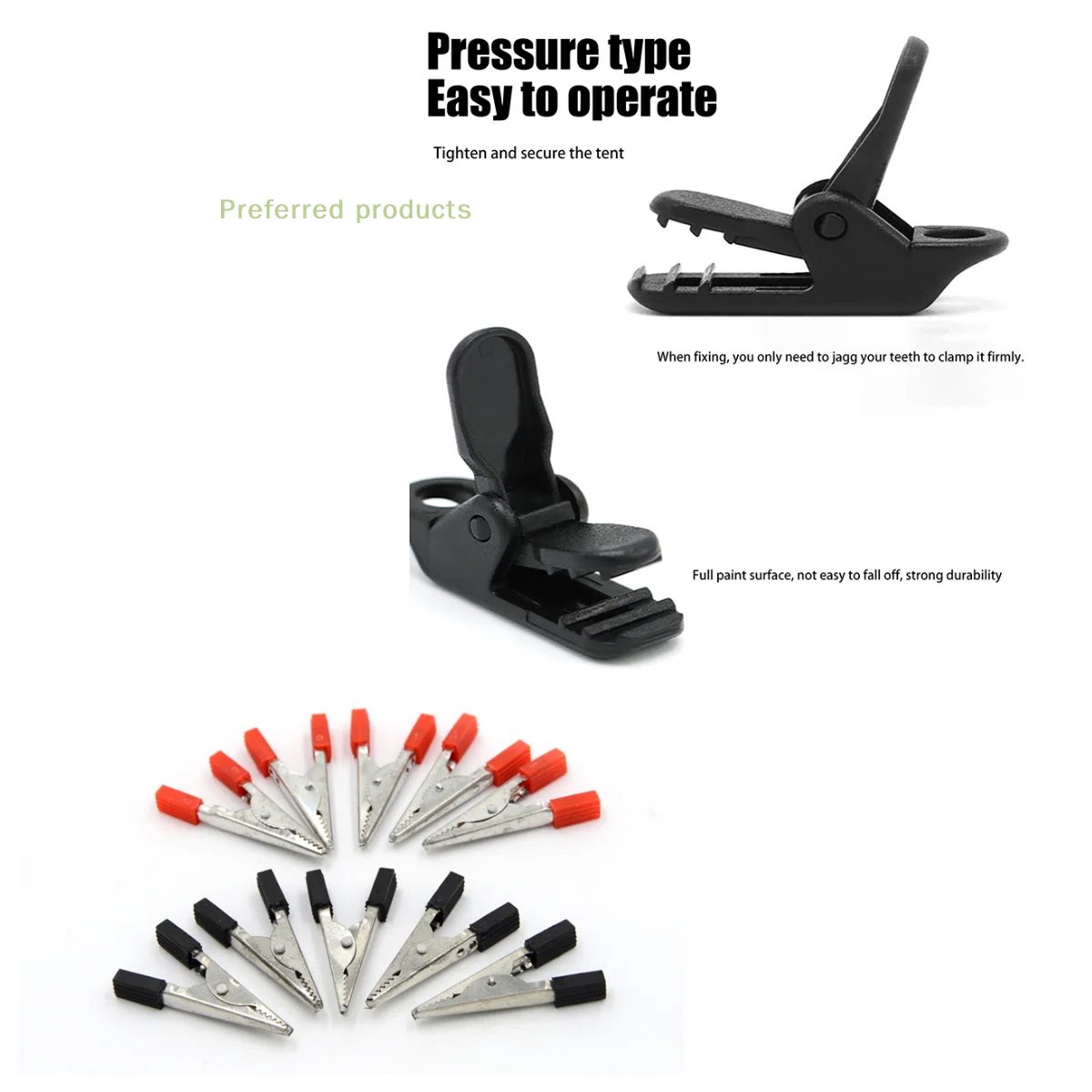 Abrazaderas pequeñas para lona con clip de cocodrilo para exteriores, tienda de campaña, toldo, cortavientos, paquete de 10, en negro
