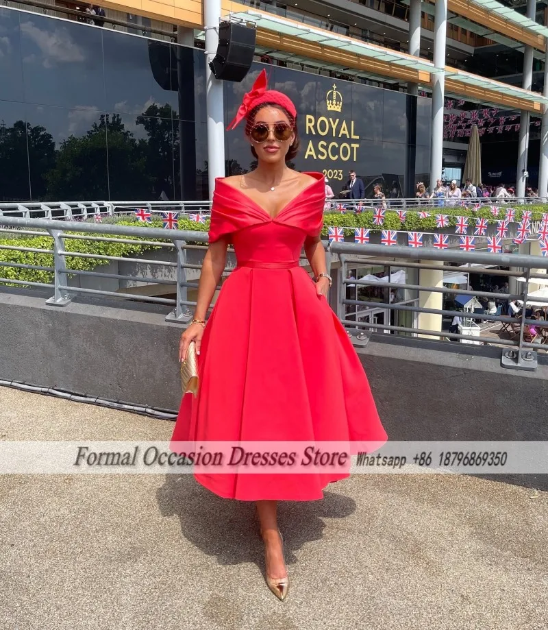 Red Party Dress 2026 Satin A Line Ankle Length Off Shoulder Short Prom Gowns Ruffles Birthday Dress For Woman 2026 Customized