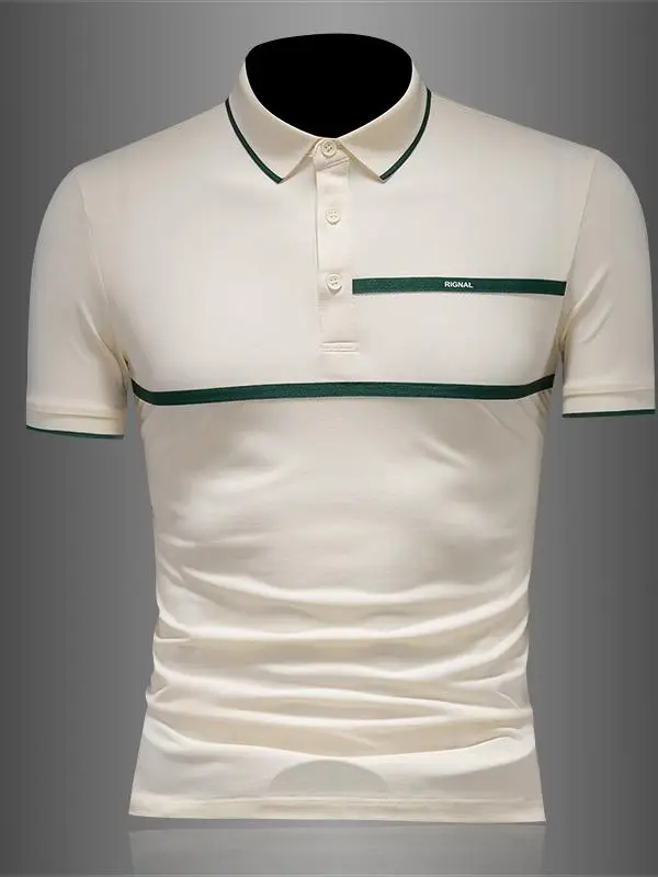 

Мужская хлопковая футболка с вышивкой на воротнике, летняя, приталенная, легкая, в деловом стиле, модный топ