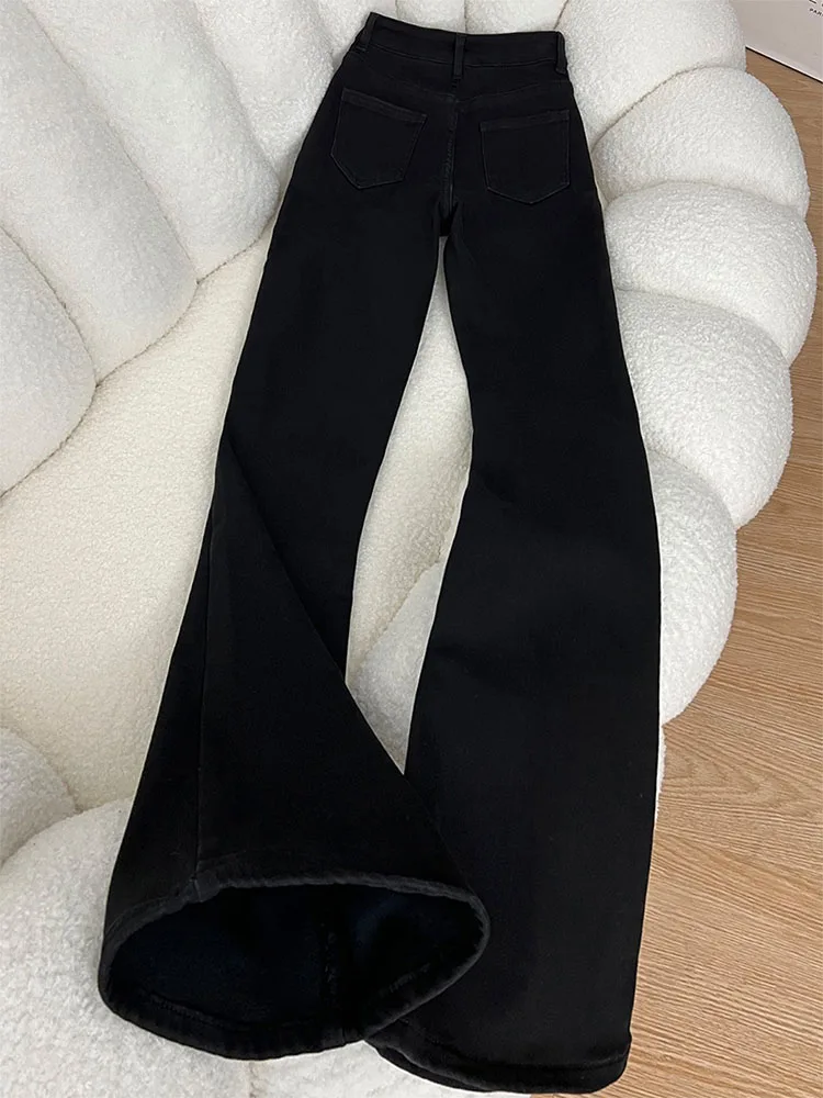 

Bla Fce Lined Flared Jeans Women's High Waist Slimming Bootcut Pants Casual Cotton Blend Denim Winter Season Faion